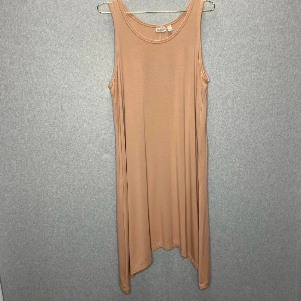 LOGO by Lori Goldstein Peach Sleeveless Sharkbite Hem Midi Dress